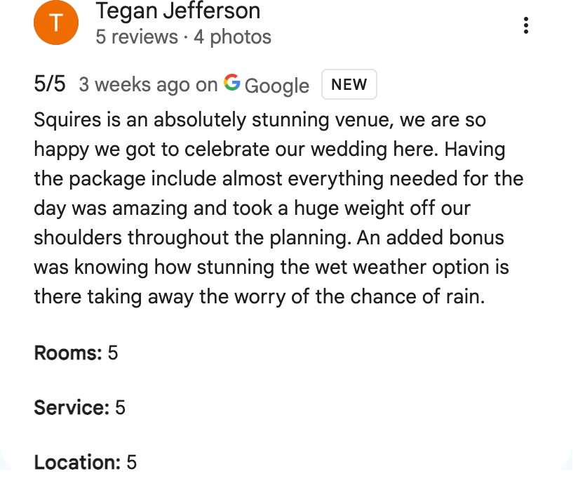 Five-star Google review from Tegan Jefferson