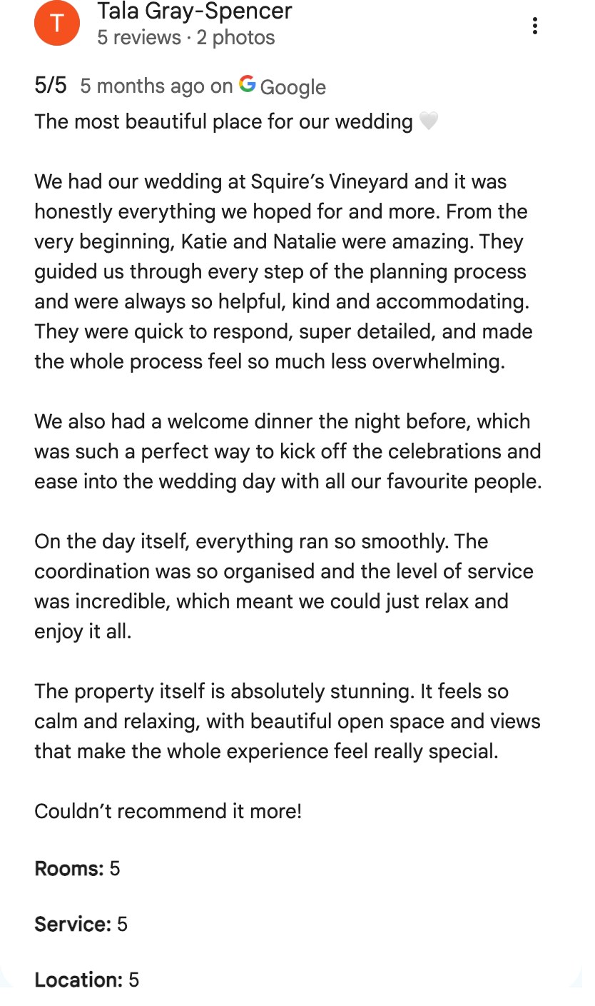 Five-star Google review from Tala Gray-Spencer