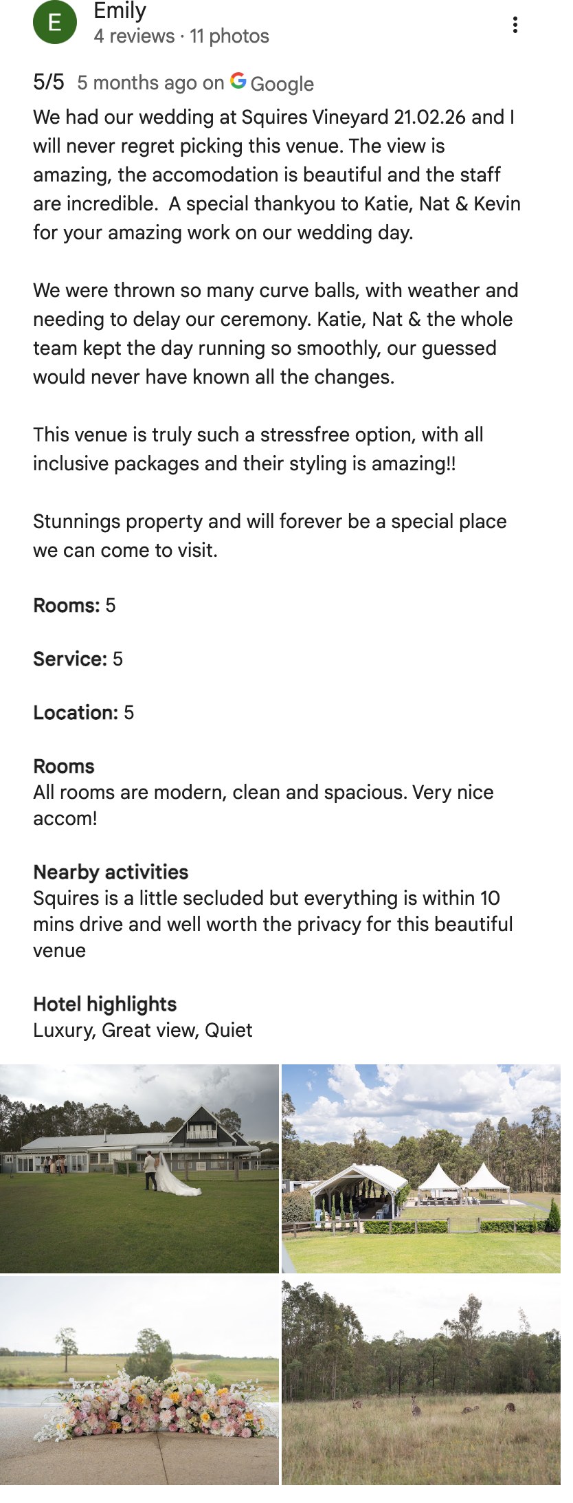 Five-star Google review from Emily