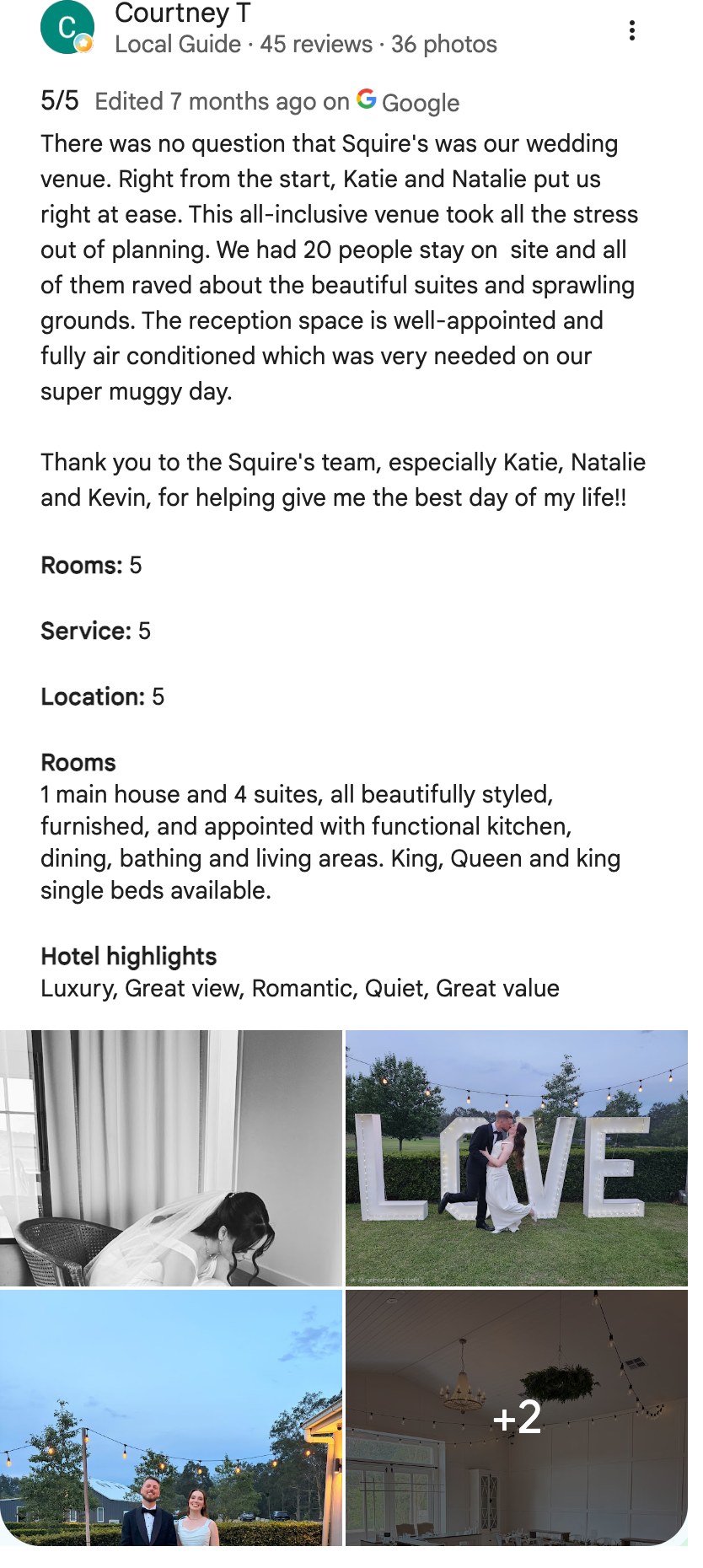 Five-star Google review from Courtney T