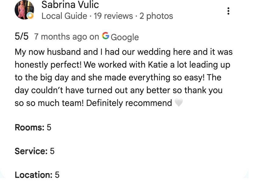 Five-star Google review from Sabrina Vulic