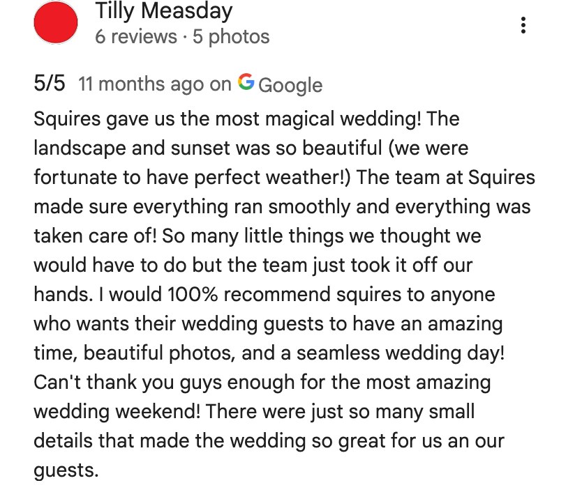 Five-star Google review from Tilly Measday