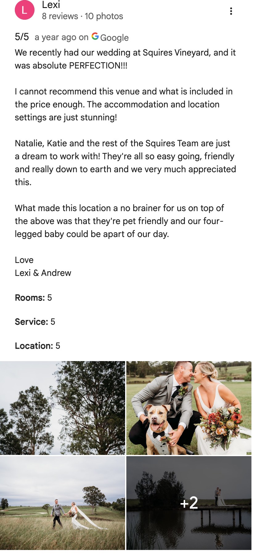 Five-star Google review from Lexi
